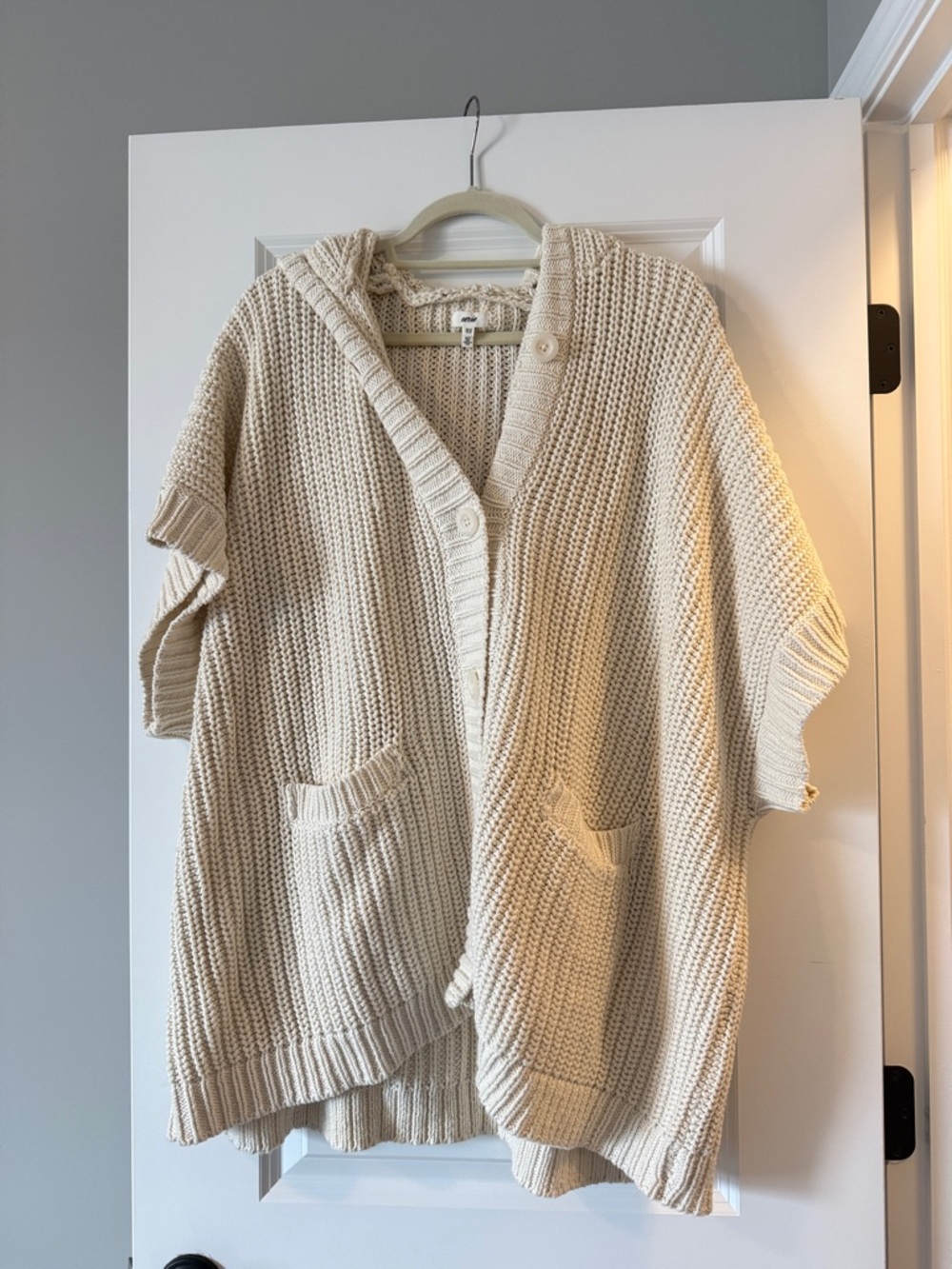 aerie Cream Chunky Knit Hooded Cardigan